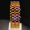 Стильные цифровые кварцевые наручные часы-браслет из нержавеющей стали - бронза - с синей LED подсветкой цифр (1 * CR2016) #00183797